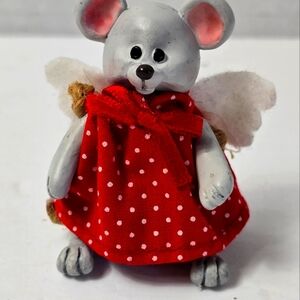 Vintage Sweet Little Mouse Figurine Shelf Sitter Polymer Clay 3.5 " H Polka Dot